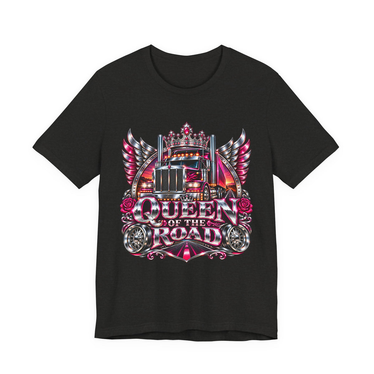 Queen of the Road unisex T-shirt in Black Heather