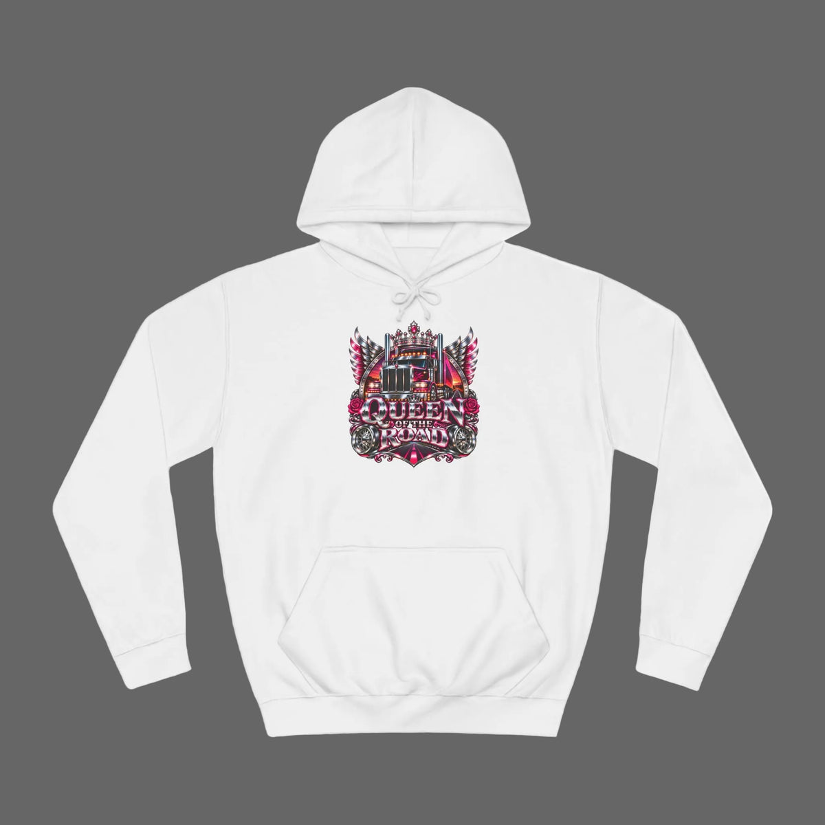 Queen of the Road pullover hoodie product mockup