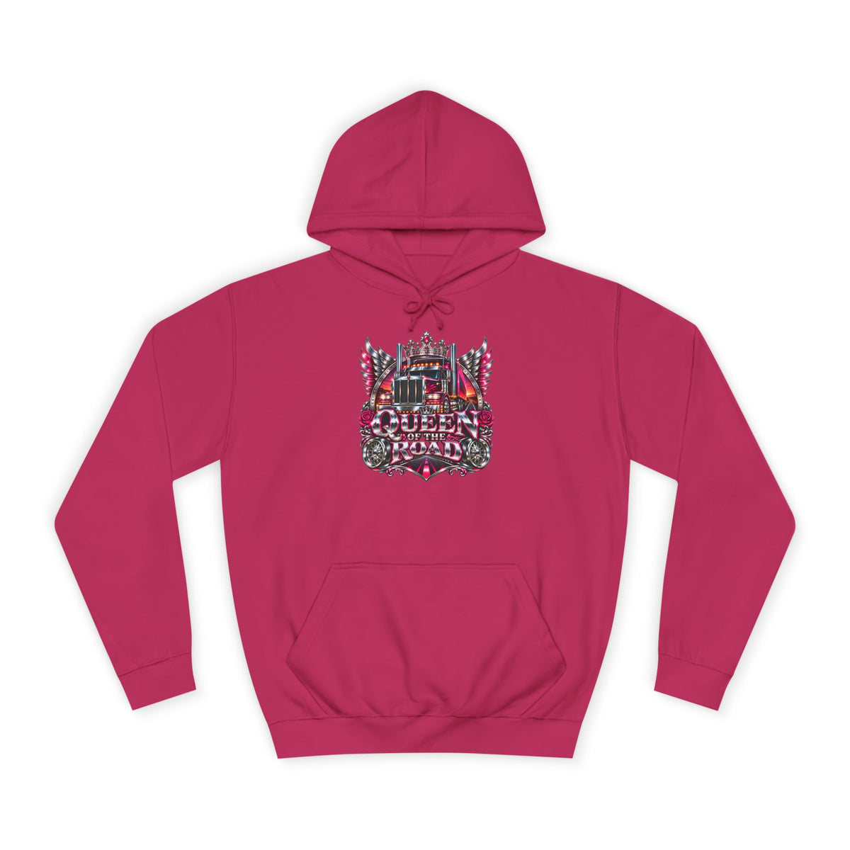 Queen of the Road pullover hoodie in Hot Pink