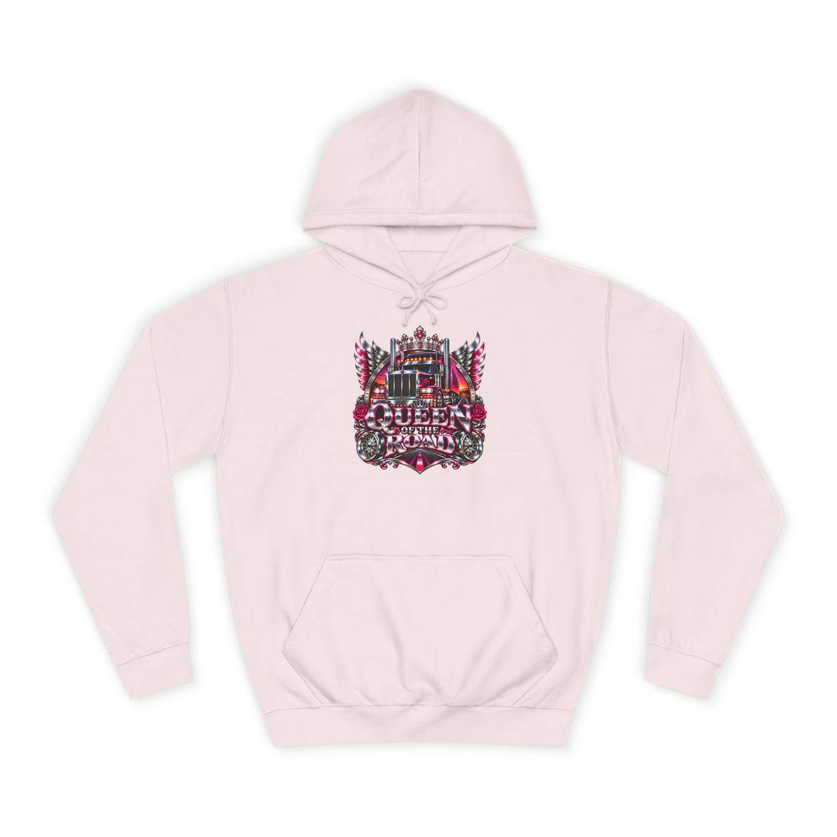 Queen of the Road pullover hoodie in Baby Pink